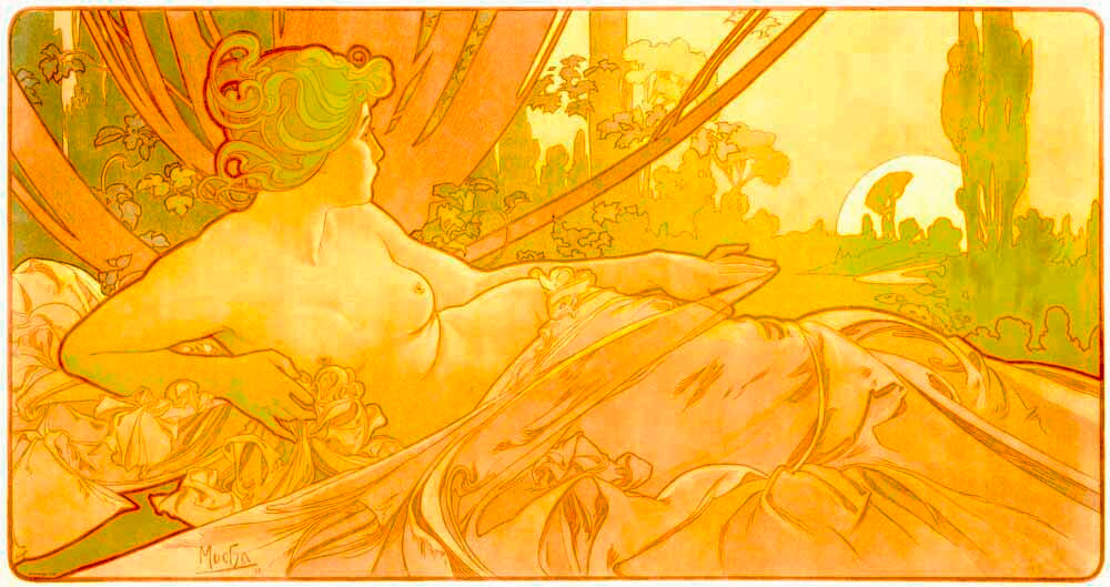 Mucha Nude Dawn Dusk Poster 0000-1176