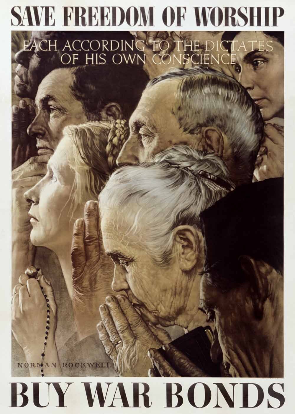 WWII Rockwell War Bond Worship Poster 0000-3853