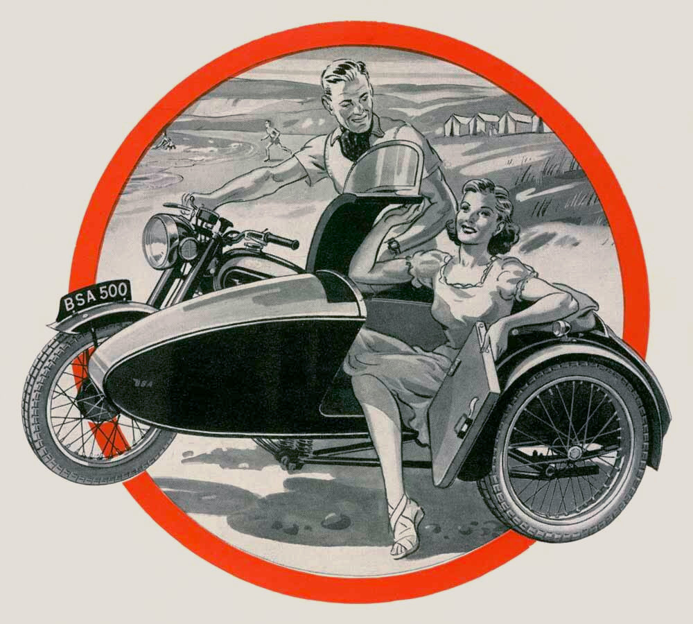British BSA Motorcycle Sidecar Poster 0000-4763