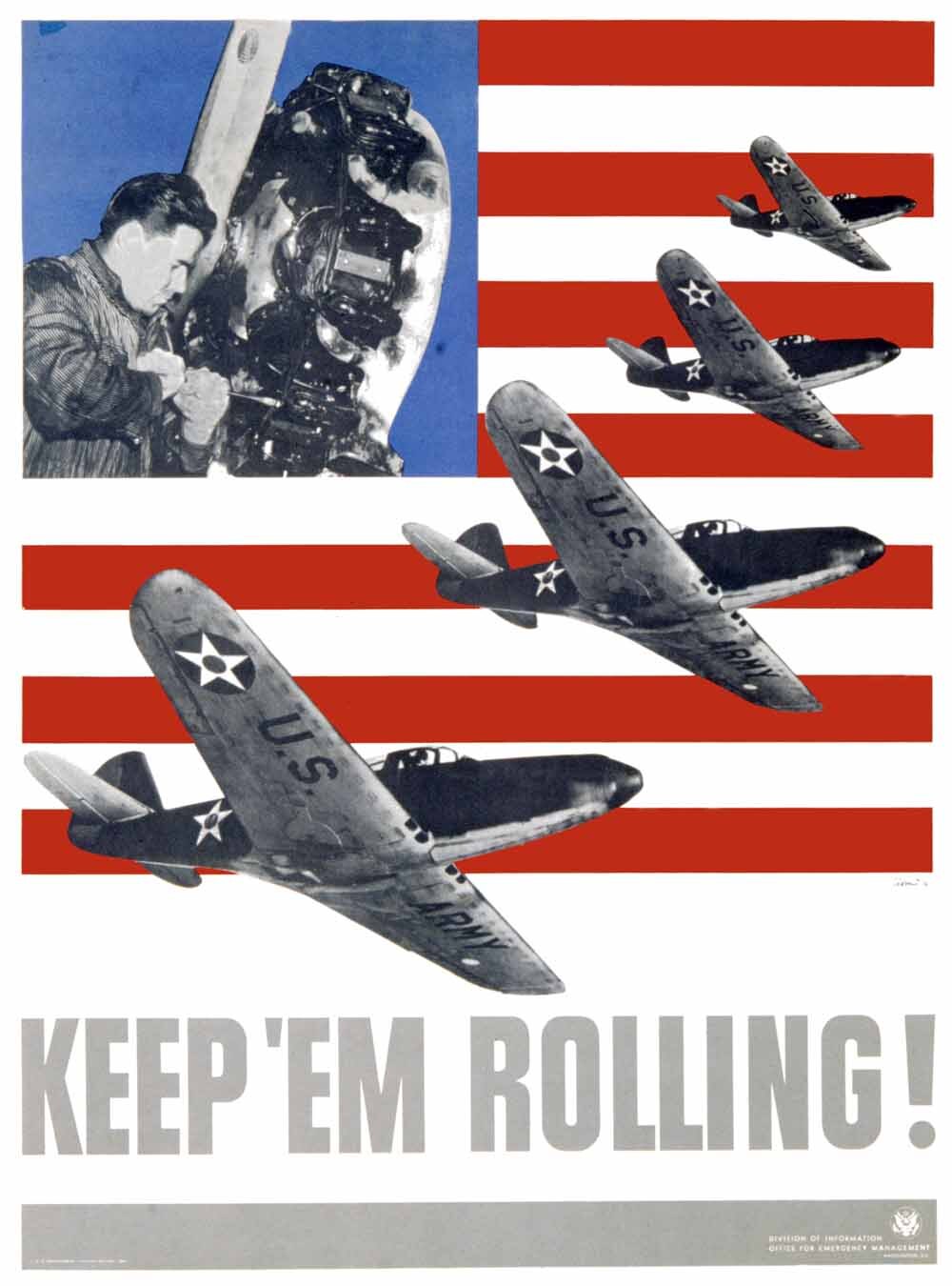 WWII Homefront 'Keep' em Rolling' P39 Poster 0000-4868
