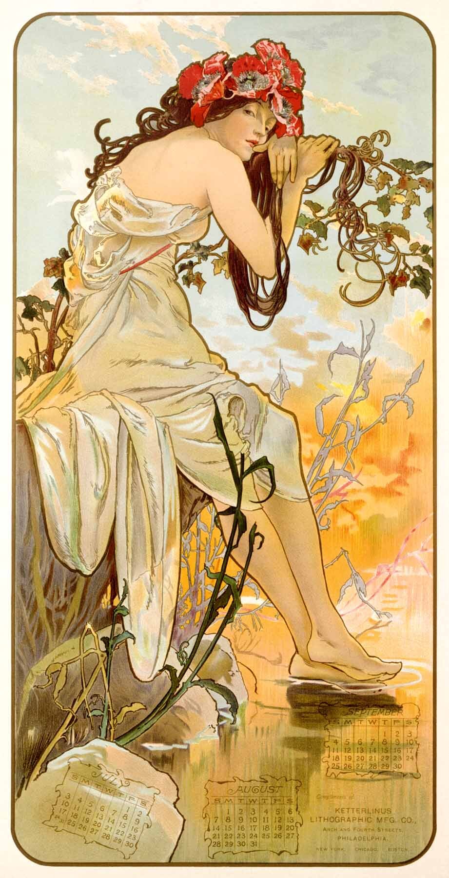 Mucha Nouveau Summer Calendar Poster 0000-8262