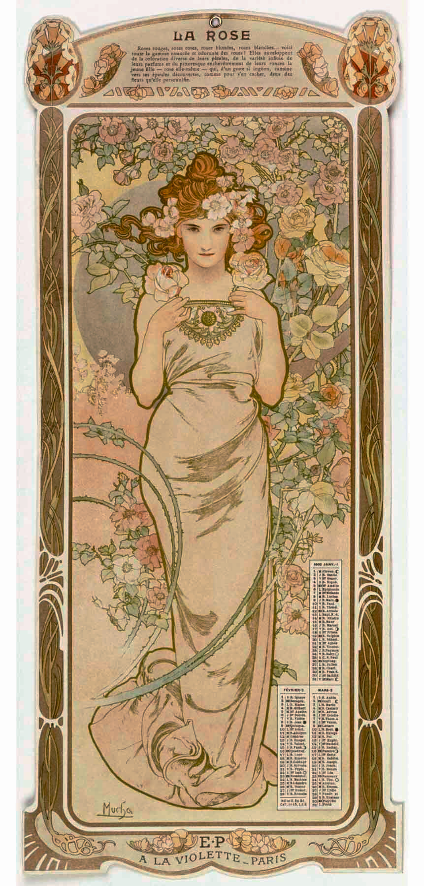 Mucha Nouveau Rose Calendar Poster 0000-8289