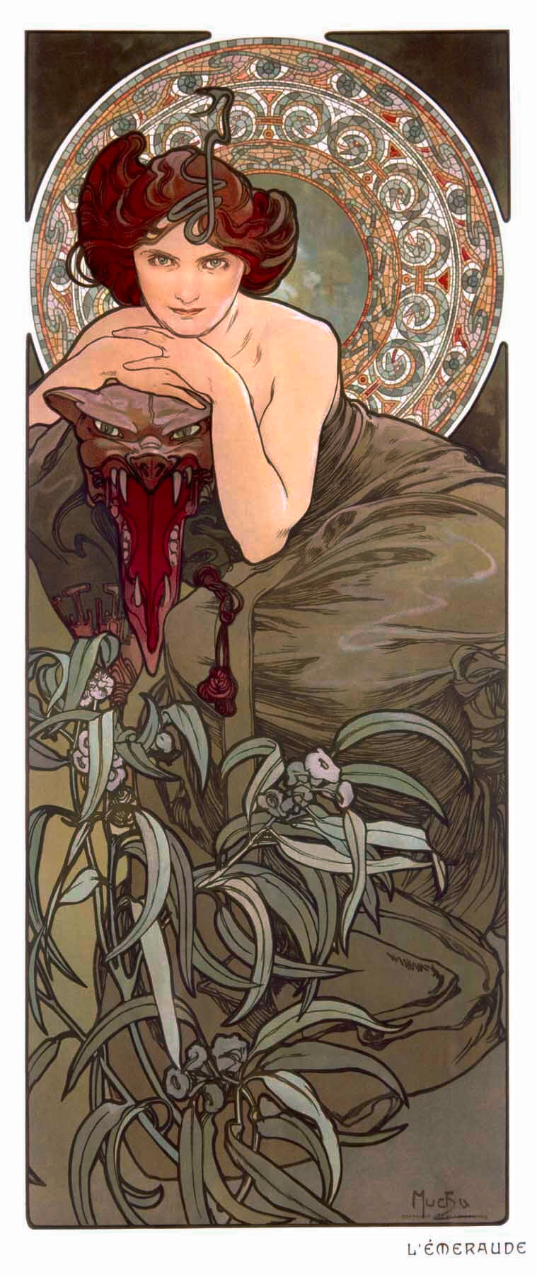 Mucha Nouveau Emerald Gem Stone Poster 0000-8409
