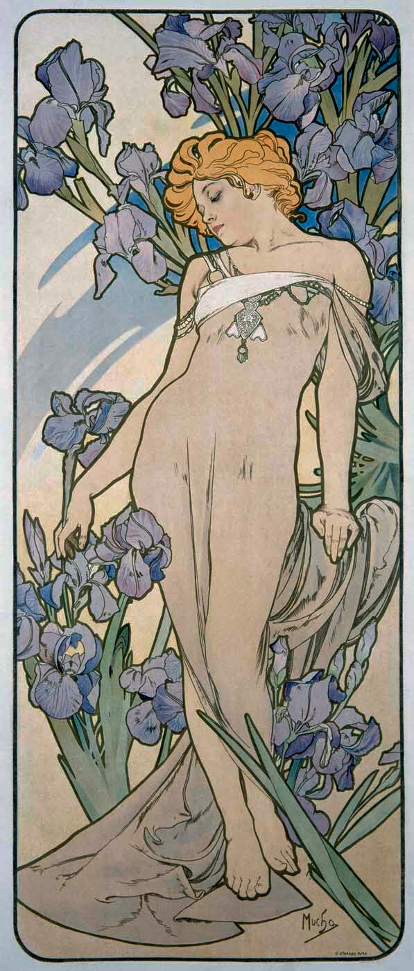Mucha Nouveau Iris Flower Poster 0000-1257