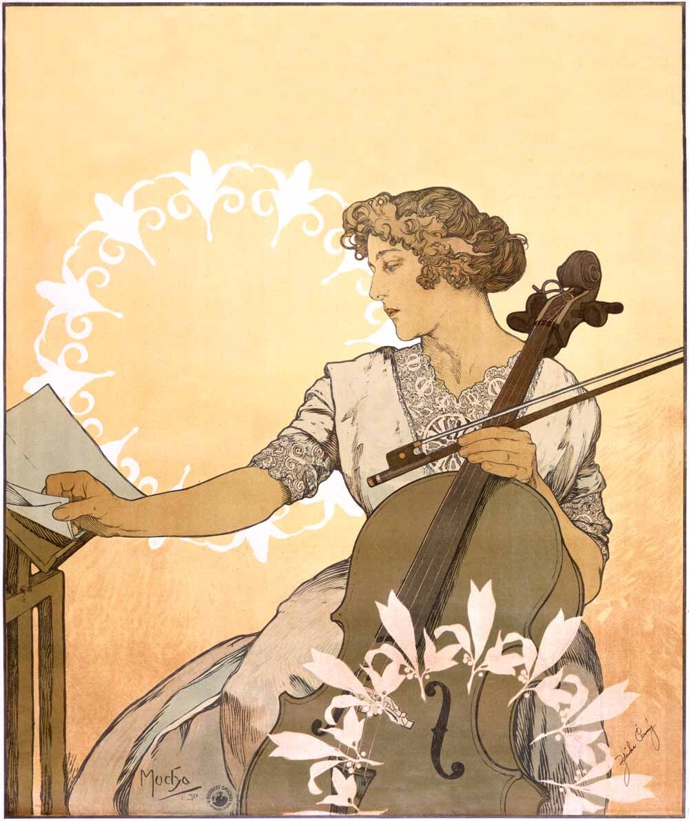 Mucha Cellist Zdenka Cerny Poster 0000-1835
