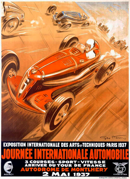 1938 Monthlhery Auto Grand Prix Poster 0000-2804