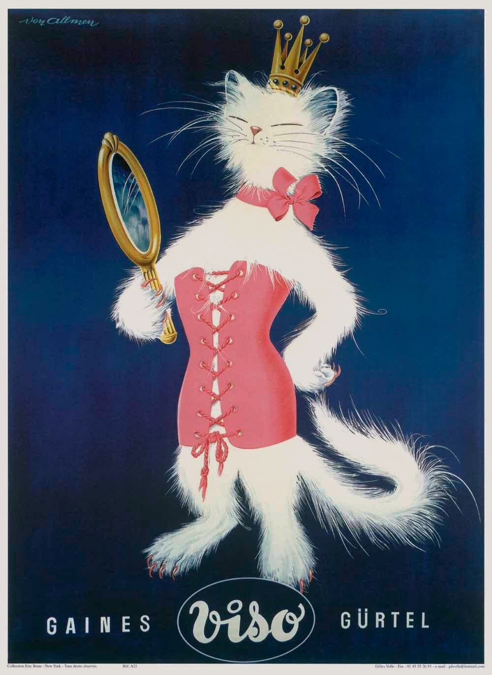 French Cat and Mirror Cosmetic Poster 0000-4754