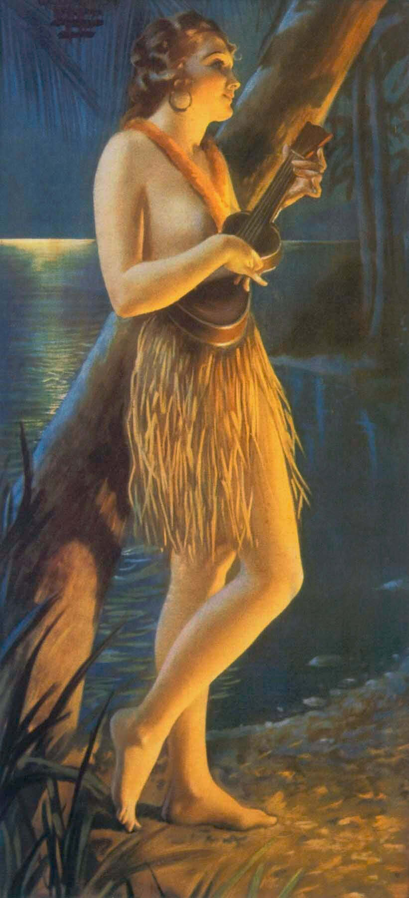 Hawaii Wahine Moonlight Ukulele Poster 0000-4892