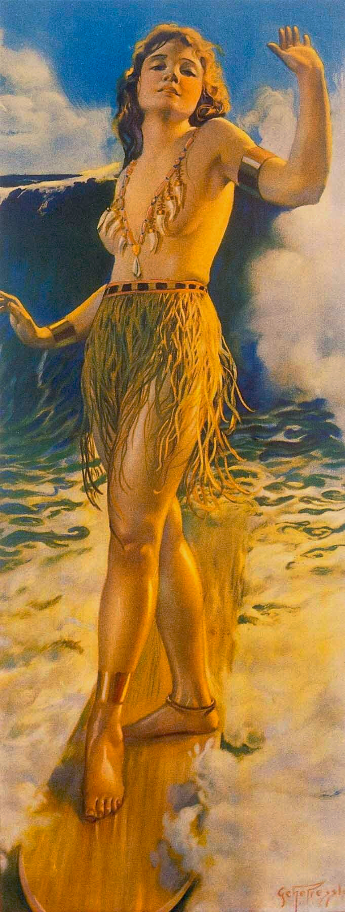 Hawaii Surfing Wahine Hula Poster 0000-4893