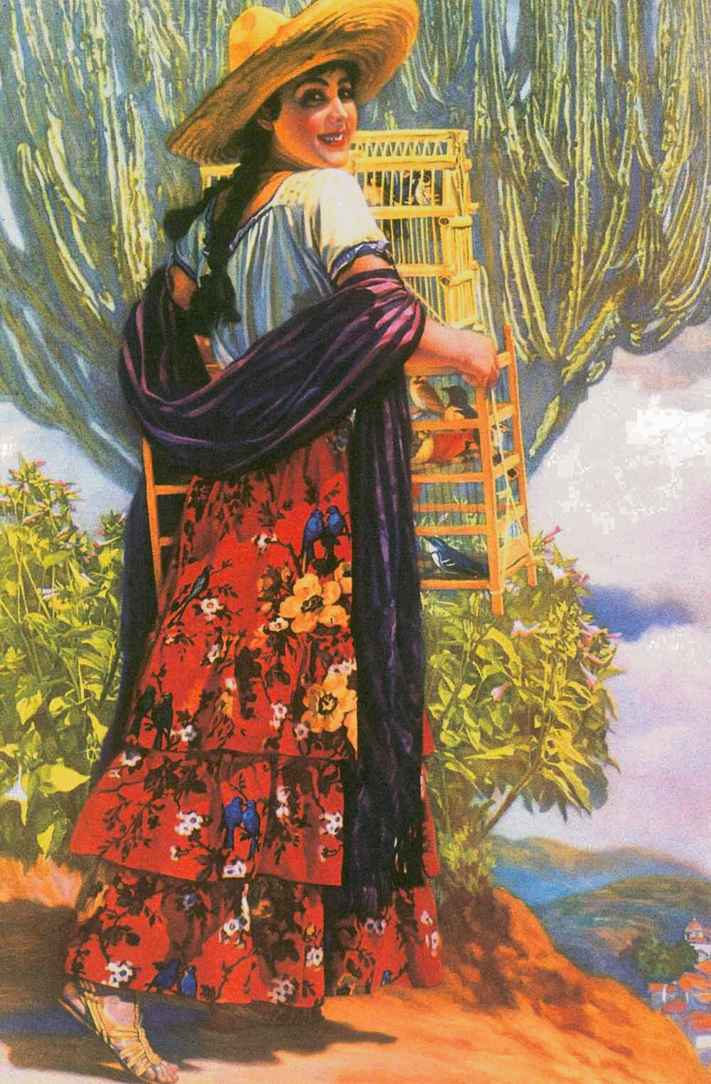 Mexico Senorita Sombrero Bird Cage Poster 0000-4933
