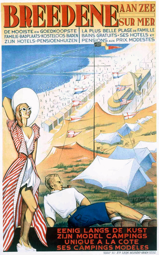 Beach Camping Breedene Travel Poster 0000-8223