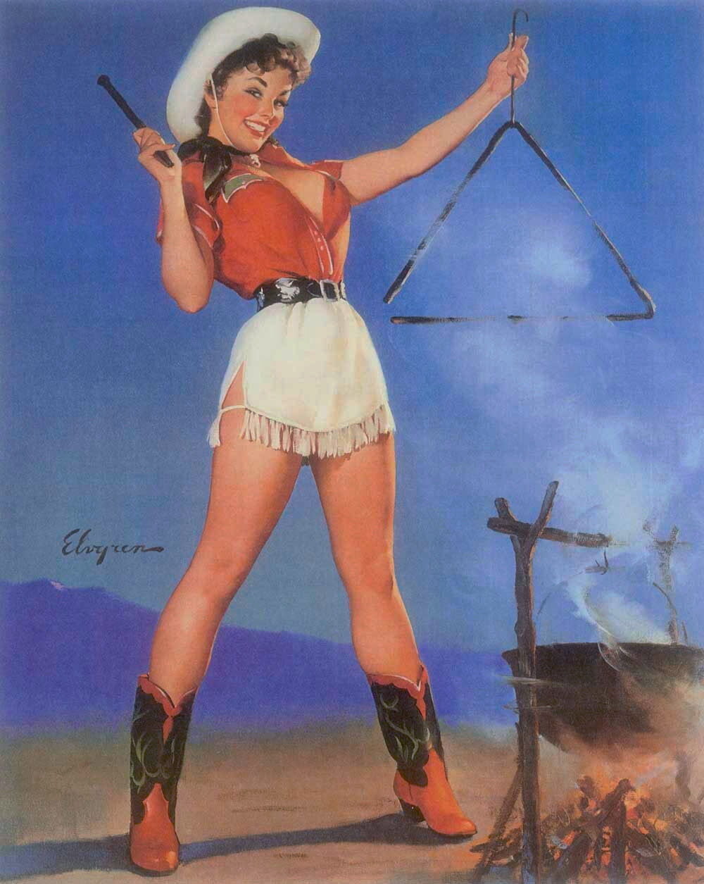 Cowgirl Barbeque Pin Up Girl Poster 0000-8499