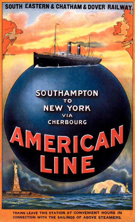 American Line, SECR/LCDR poster, 1913. 0001-3108