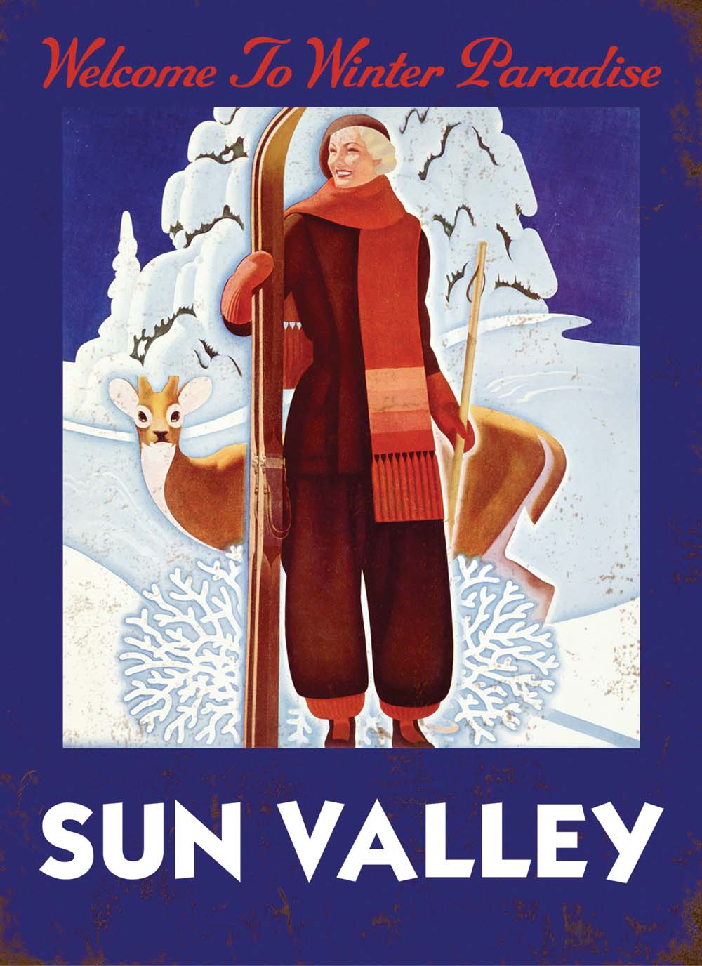 Vintage Ski Lady Poster Customizable 0003-1697