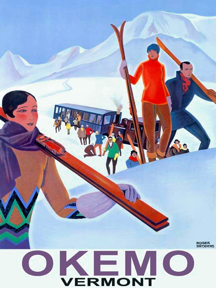 Vintage Ski Woman Couple and Snow Train  Poster Customizable 0022-0633