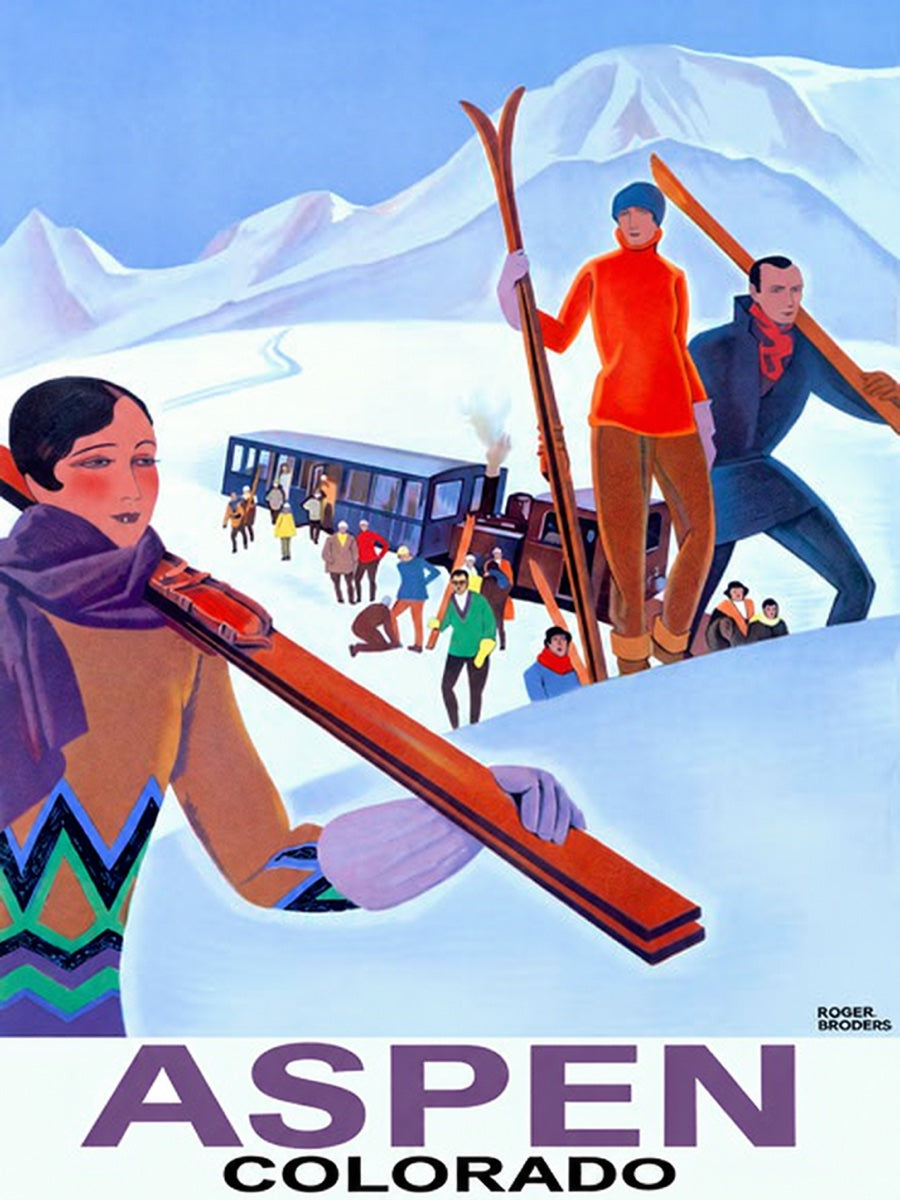 Snow train ski poster personalized for Aspen, Colorado